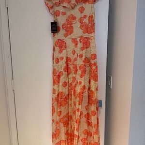 Boston Proper Floral Embellished High Low Dress Orange Brand New with Tags